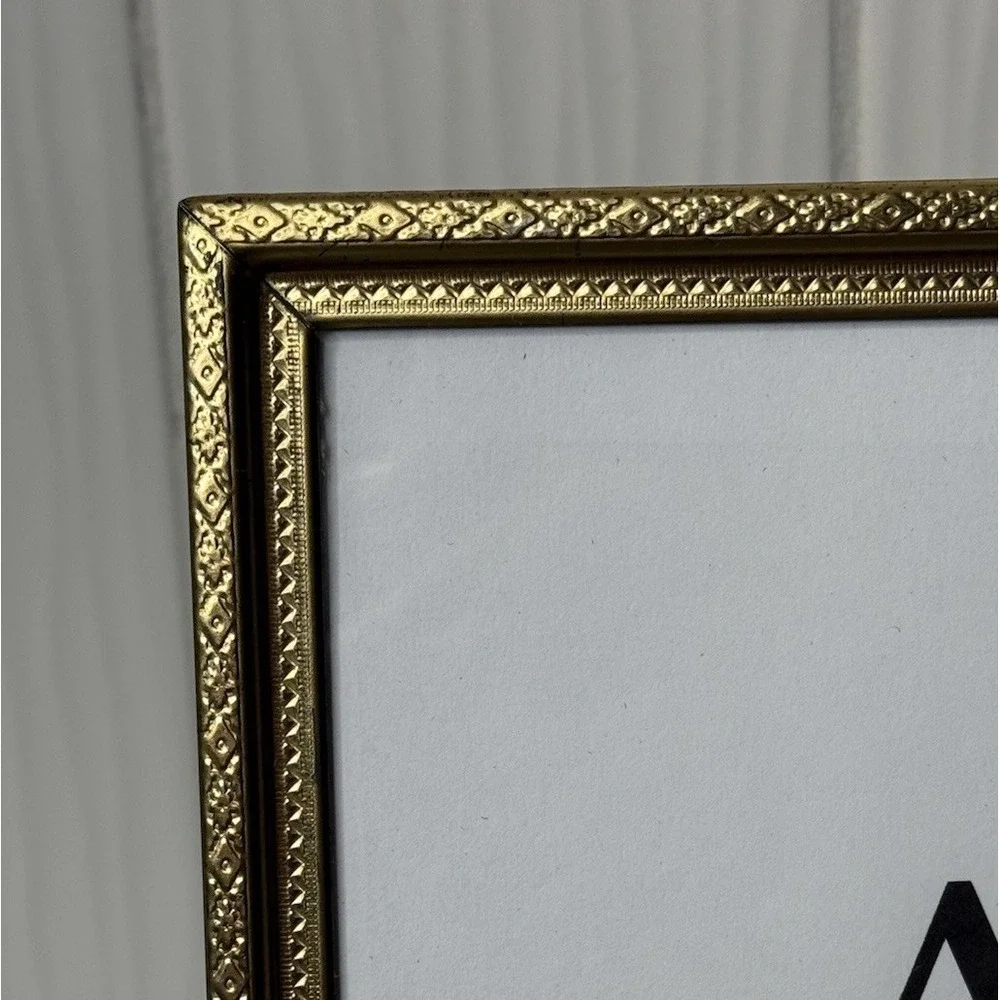 Vintage MCM Art Deco Brass Metal Picture Frame Gold Tone 8 x 10 w/ Glass GUC